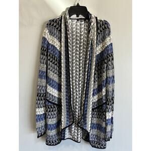 Nic + Zoe open front cardigan intricate knit blue black coastal drape front